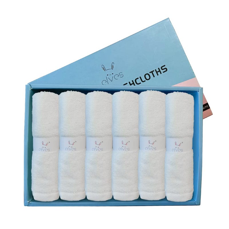 elves Bamboo Viscose Face Cloth - Soft Washcloths for Baby & Adult - Organic Wash Clothes for Body and Face 10'' x 10'' - Reusable Makeup Remover Face Towel - Set of 6 (White) - Image 1